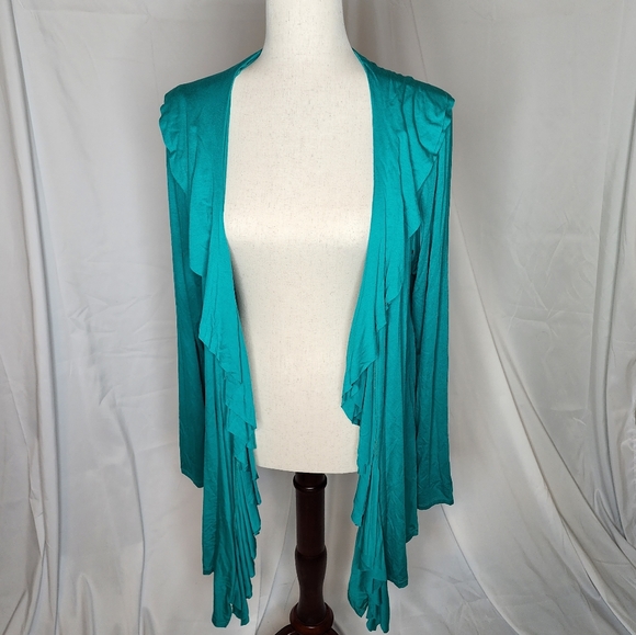 Teal Waterfall Open Front Cardigan Size XL - Picture 2 of 7